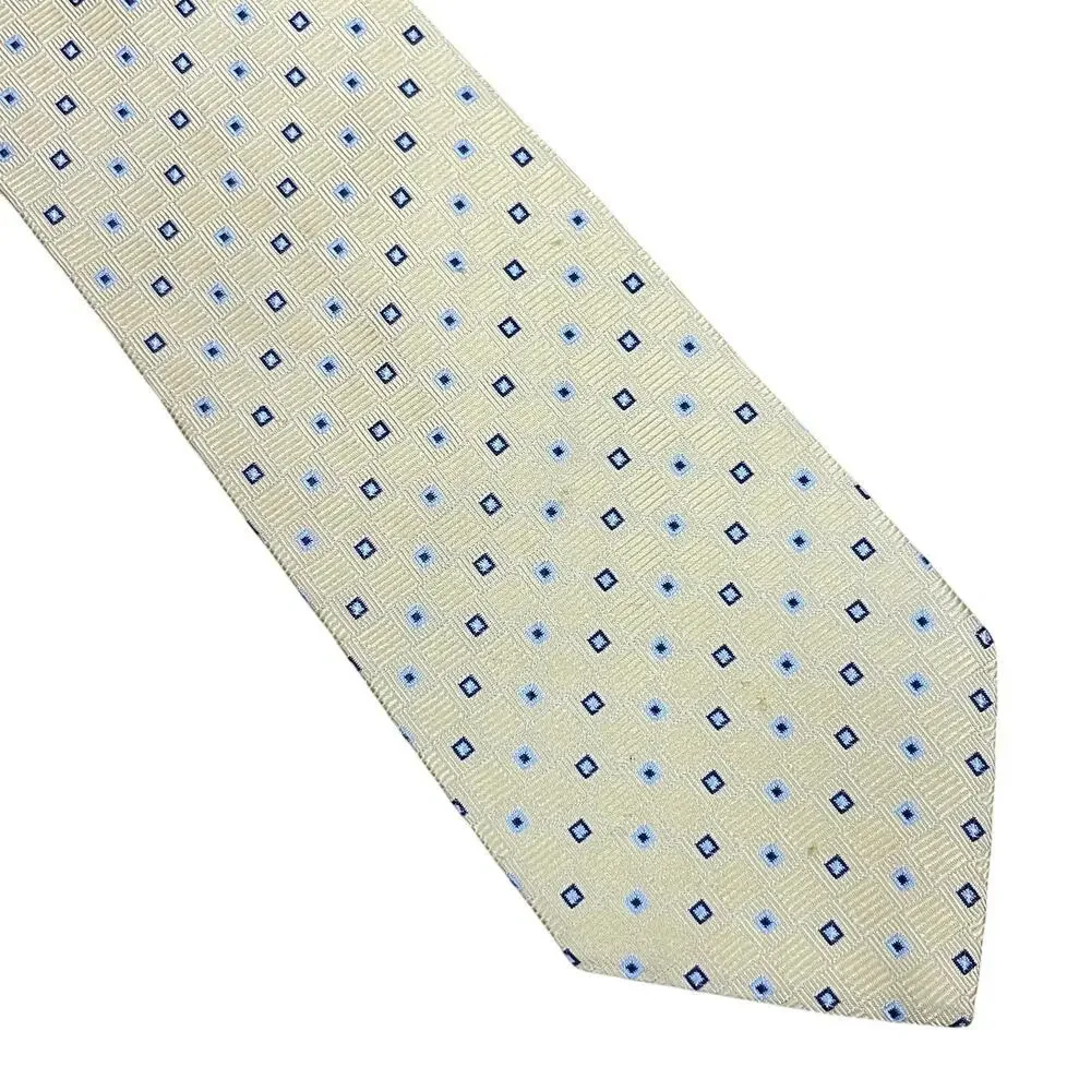 Brooks Brothers Makers Men's‎ Necktie Blue Yellow Geometric Silk Tie USA 3.5